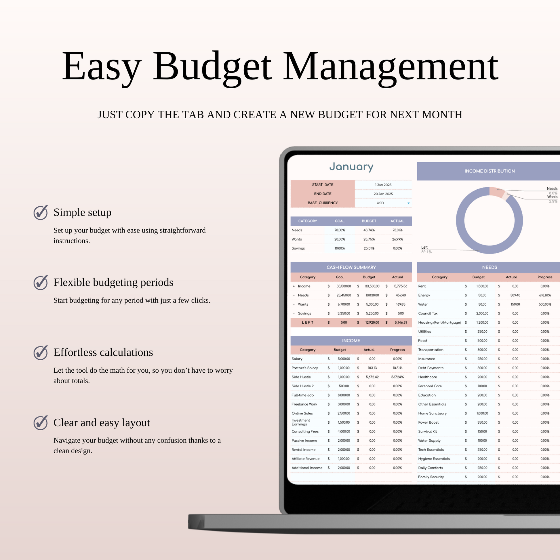 70/20/10 Budget Spreadsheet Template | Excel & Google Sheets Keyzai