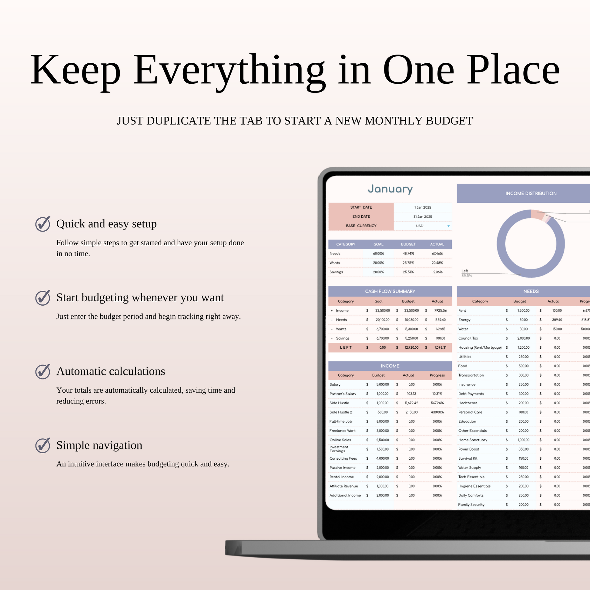 60/20/20 Budget Spreadsheet Template | Excel & Google Sheets Keyzai
