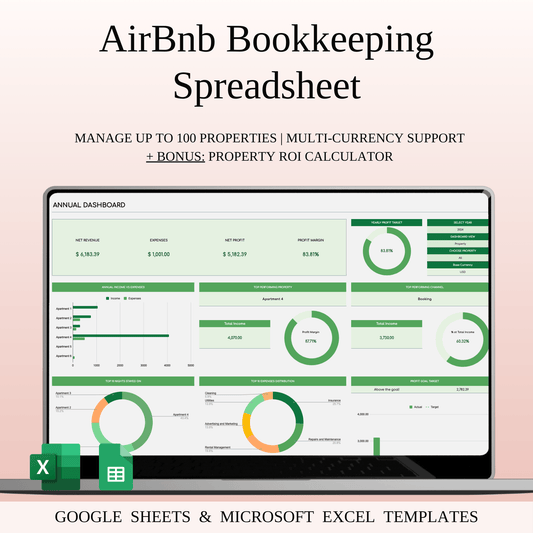 Airbnb Bookkeeping Spreadsheet Template (Green Theme) Keyzai