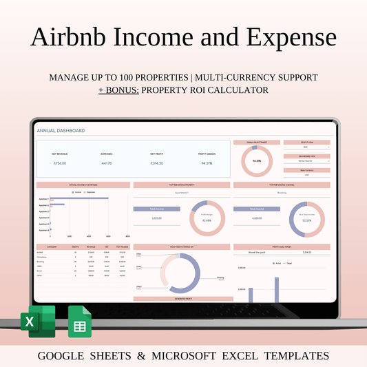Airbnb Income and Expense Spreadsheet for Hosts & Property Managers in Excel & Google Sheets
