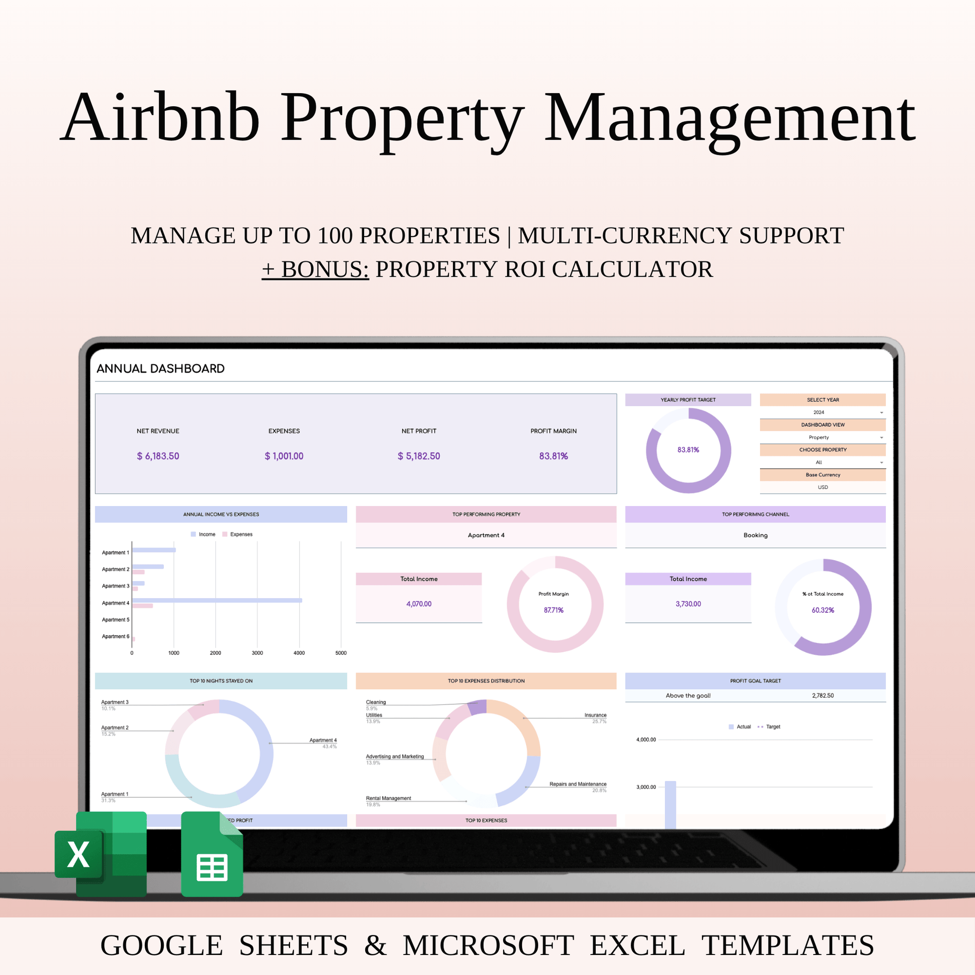 Airbnb Property Management Tracker (Rainbow Theme) Keyzai