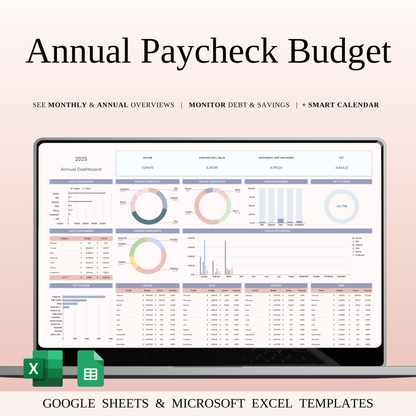 Annual Paycheck Budget Spreadsheet Template in Excel and Google Sheets Keyzai