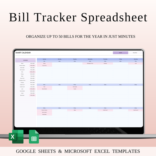 Bill Tracker Spreadsheet for Excel & Google Sheets (Rainbow Theme) Keyzai