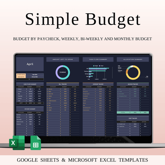 Budget Planner | Monthly Finance Tracker, Excel & Google Sheets (Dark Theme) Keyzai