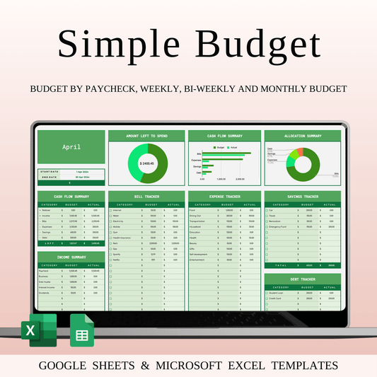 Simple Budget Planner, Personal Finance Tracker (Green Theme) Keyzai