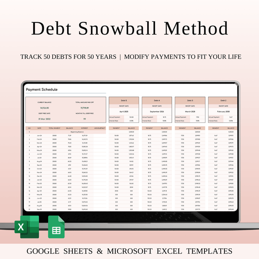 Debt Snowball Method Payoff Template for Excel & Google Sheets (Elegant Mode) Keyzai