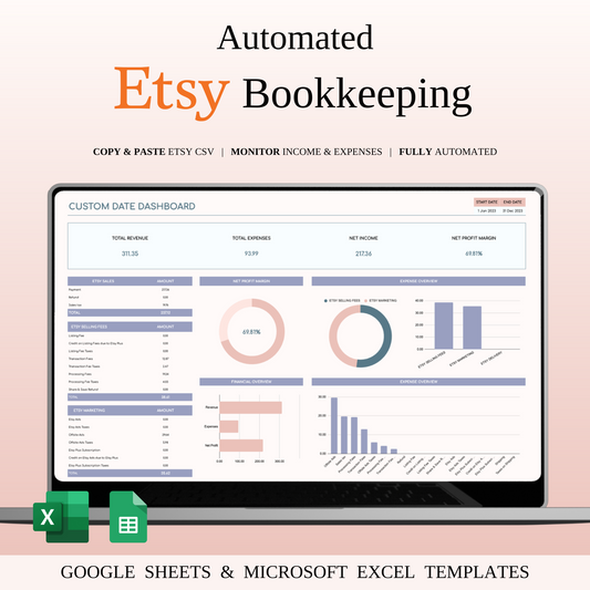 Etsy Seller Automatic Bookkeeping in Excel & Google Sheets