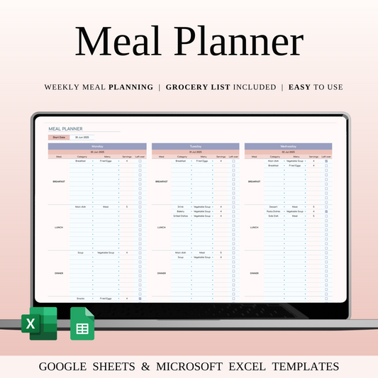 Meal Planner Template for Google Sheets & Excel Keyzai