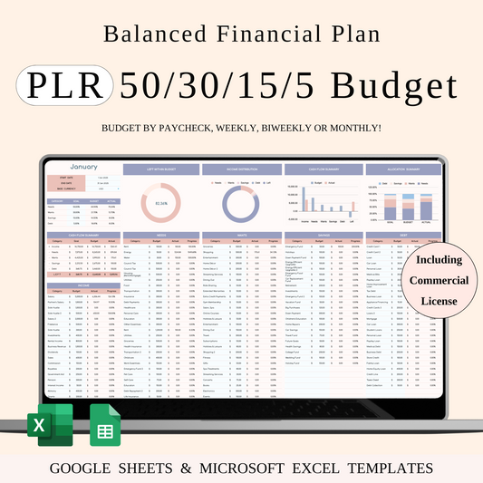 PLR - 50/30/15/5 Budget Spreadsheet Template