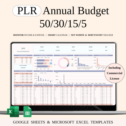 PLR - Annual 50/30/15/5 Budget Spreadsheet Template Keyzai
