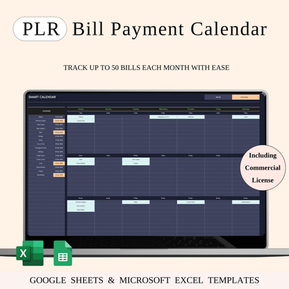 PLR - Bill Payment Calendar Template (Dark Theme) Keyzai