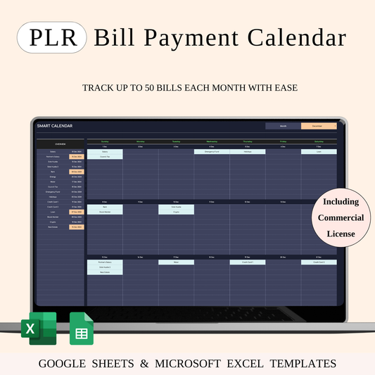 PLR - Bill Payment Calendar Template (Dark Theme) Keyzai