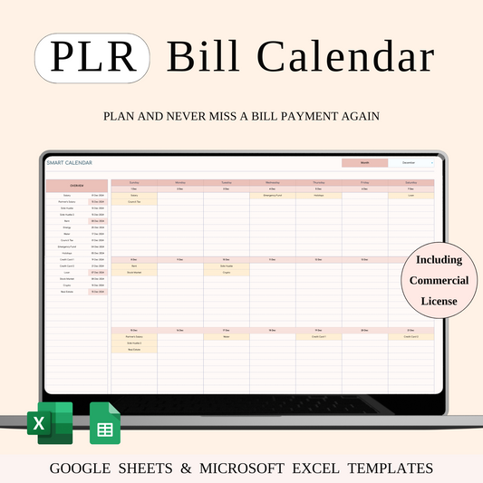 PLR - Bill Calendar Tracker Template Keyzai