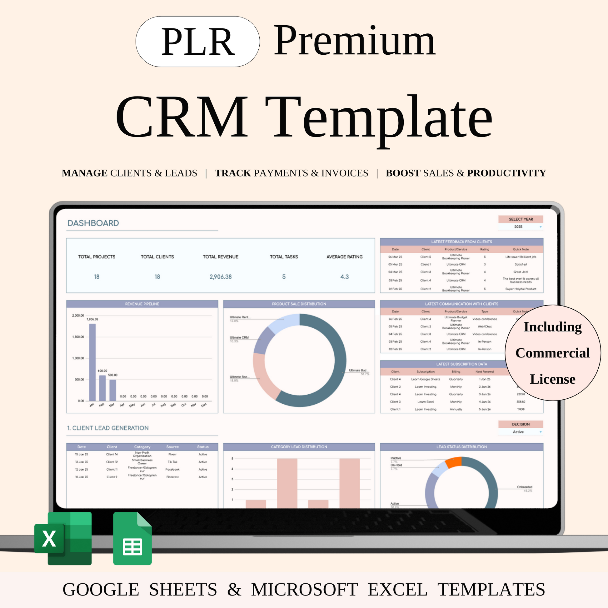 PLR - CRM Template for Excel and Google Sheets Keyzai