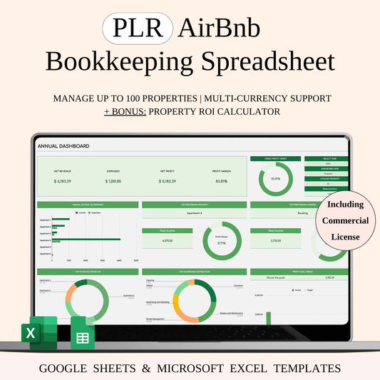 PLR - Airbnb Bookkeeping Spreadsheet Template (Green Theme)