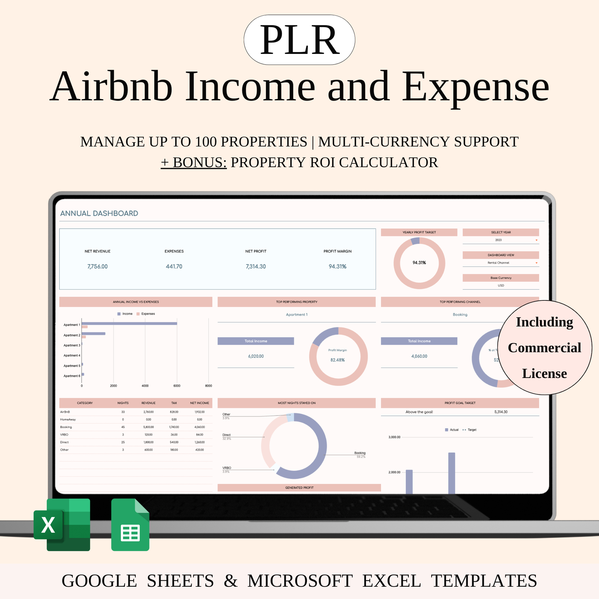 PLR - Airbnb Income and Expense Spreadsheet Keyzai