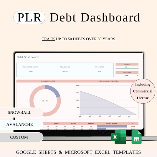 PLR - Debt Payoff Tracker Dashboard Template Keyzai