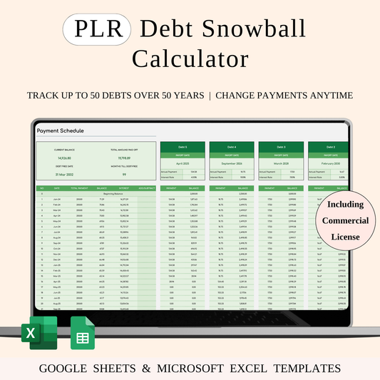 PLR - Debt Snowball Calculator Template (Green Theme) Keyzai