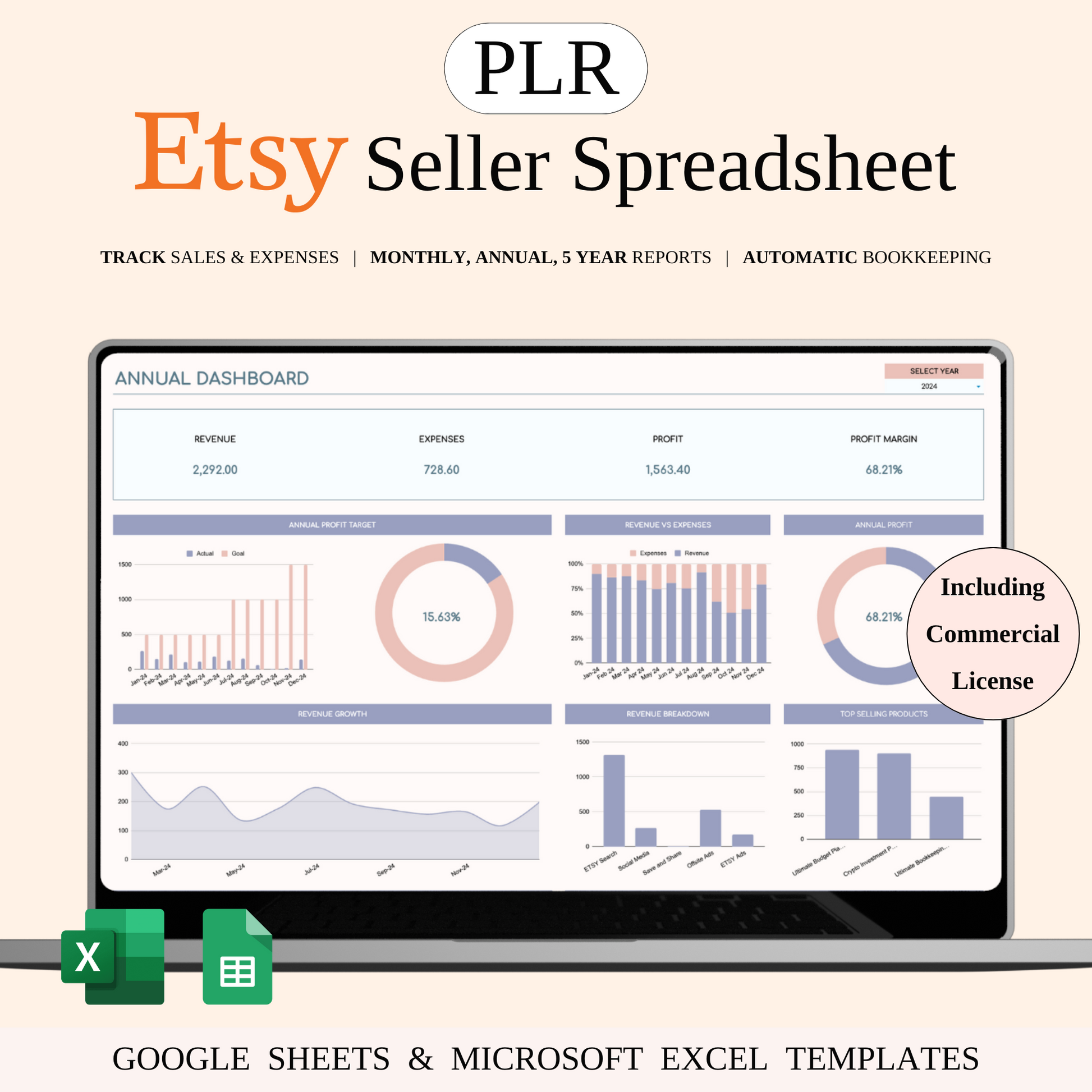 PLR - Etsy Seller Spreadsheet Template Keyzai