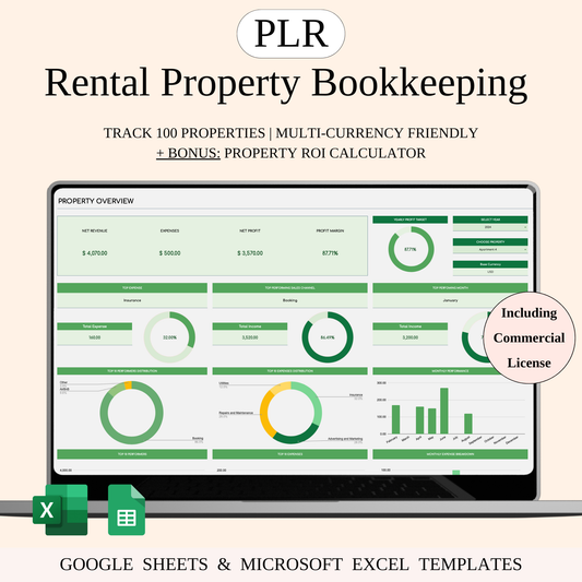 PLR - Rental Property Bookkeeping Tracker (Green Theme) Keyzai