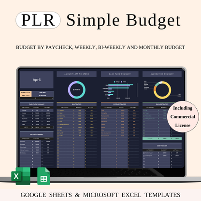 PLR - Budget Planner | Monthly Finance Tracker (Dark Theme) Keyzai