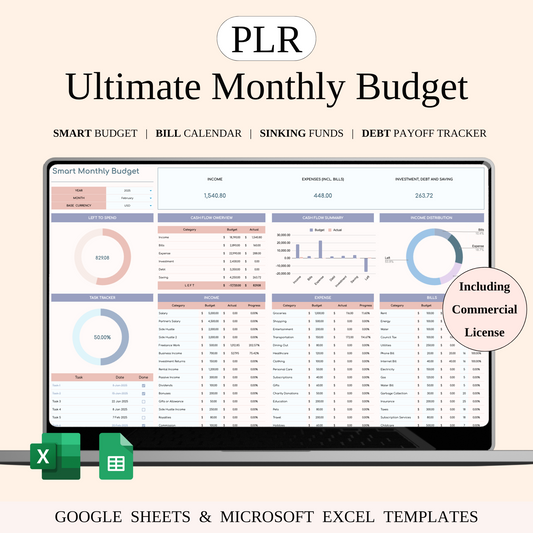 PLR - Ultimate Monthly Budget Spreadsheet Keyzai