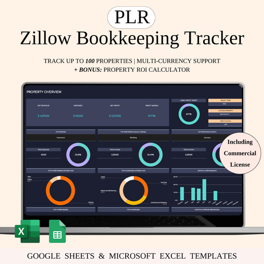 PLR - Zillow Bookkeeping Tracker (Dark Theme) Keyzai