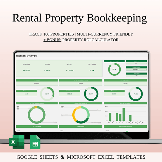 Rental Property Bookkeeping Tracker | Excel & Google Sheets Template (Green Theme) Keyzai