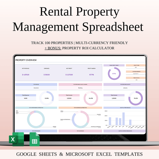 Rental Property Management Spreadsheet (Rainbow Theme) Keyzai