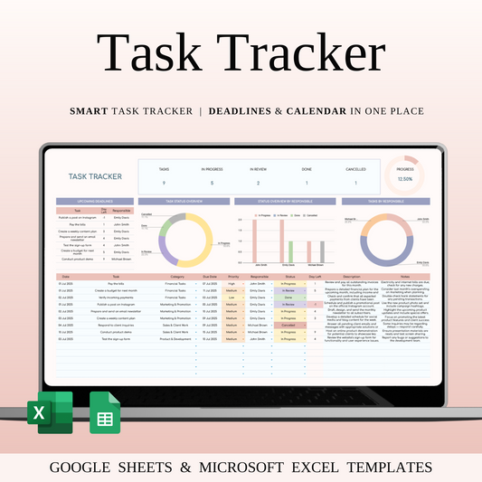 Task Tracker Template Spreadsheet for Google Sheets & Excel Keyzai
