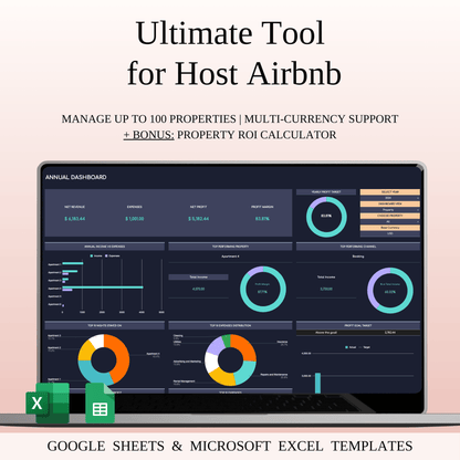 Ultimate Tool for Host Airbnb | Income & Expense Tracker Template (Dark Theme) Keyzai