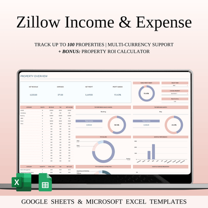 Zillow Income & Expense Spreadsheet for Hosts & Property Managers for Excel & Google Sheets Keyzai