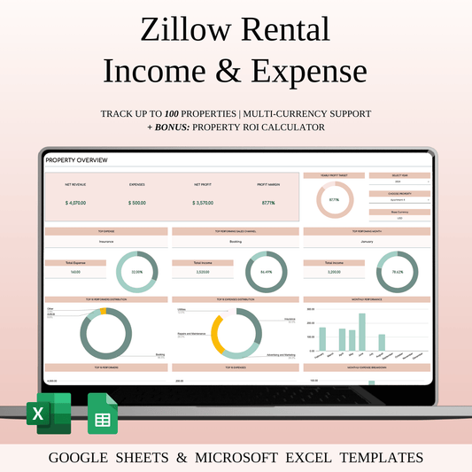 Zillow Property Tracker | Excel & Google Sheets for Hosts (Elegant Theme) Keyzai