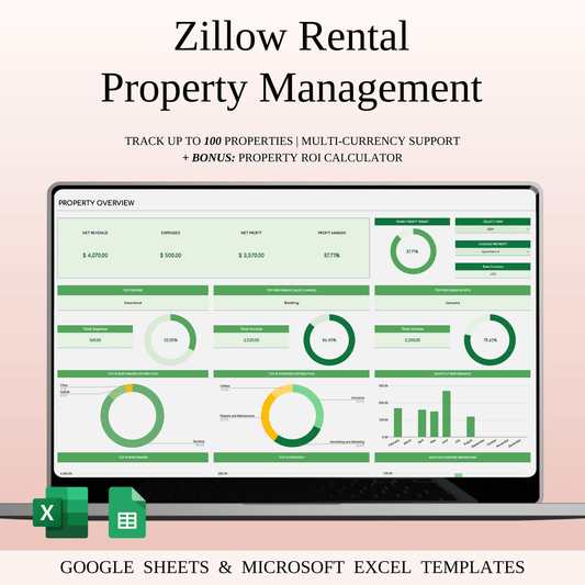 Zillow Property Management | Income & Expense Tracker (Green Theme) Keyzai